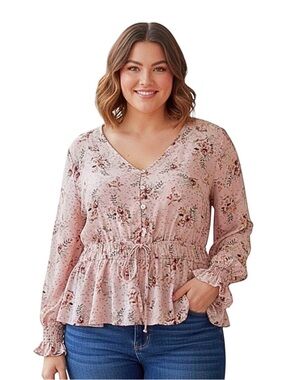 Maurices Pink Floral Smock Waist Blouse NWT Size 2